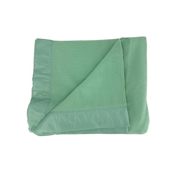 Vintage Faribo Mint Green Full Double Satin Trim 100% Wool Blanket 80" x 90" - Picture 1 of 5